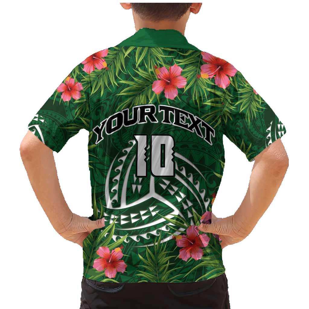 Custom Hawaii Volleyball Family Matching Mermaid Dress and Hawaiian Shirt Kakau Abstract and Tropical Plants Green Color - Polynesian Pride