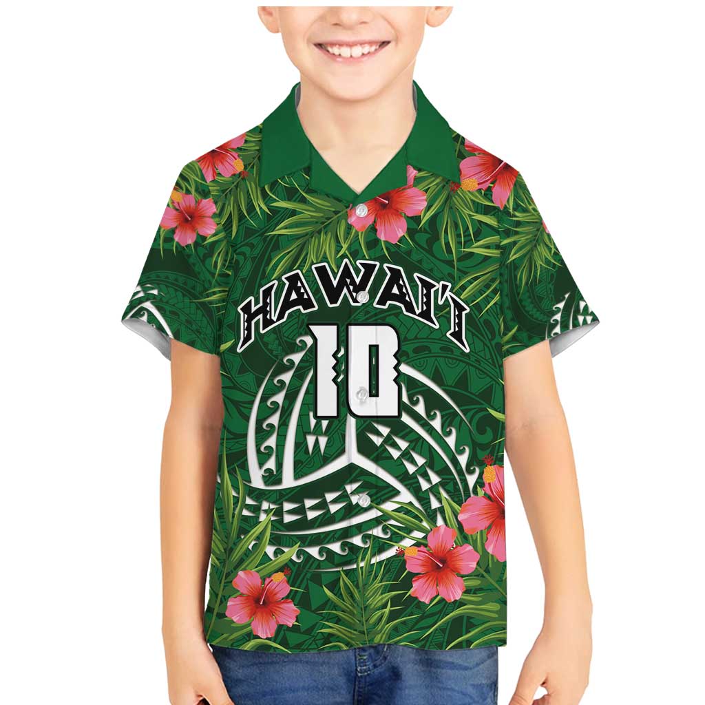 Custom Hawaii Volleyball Family Matching Mermaid Dress and Hawaiian Shirt Kakau Abstract and Tropical Plants Green Color - Polynesian Pride
