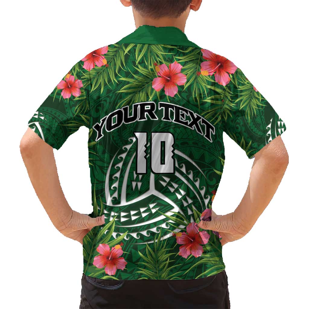 Custom Hawaii Volleyball Family Matching Puletasi and Hawaiian Shirt Kakau Abstract and Tropical Plants Green Color - Polynesian Pride