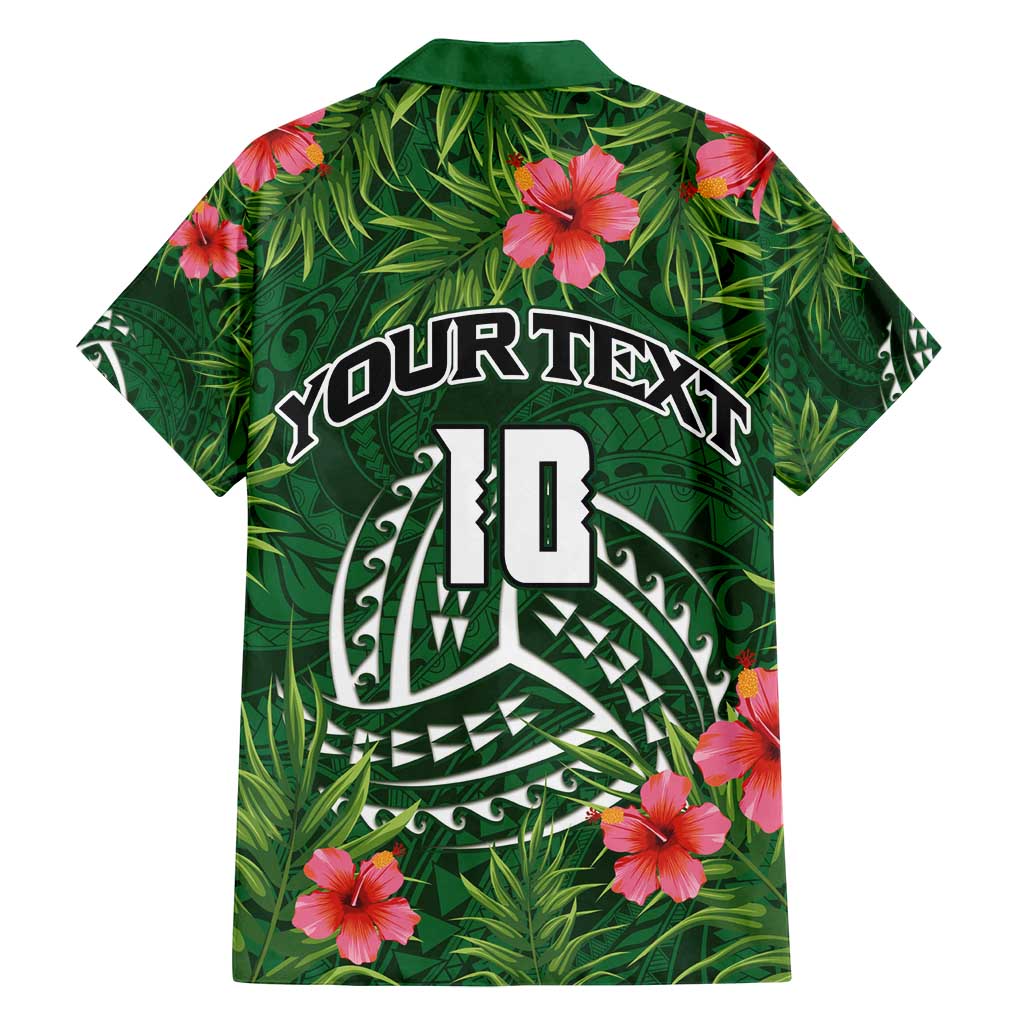 Custom Hawaii Volleyball Family Matching Puletasi and Hawaiian Shirt Kakau Abstract and Tropical Plants Green Color - Polynesian Pride