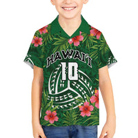 Custom Hawaii Volleyball Family Matching Puletasi and Hawaiian Shirt Kakau Abstract and Tropical Plants Green Color - Polynesian Pride