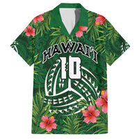 Custom Hawaii Volleyball Family Matching Summer Maxi Dress and Hawaiian Shirt Kakau Abstract and Tropical Plants Green Color - Polynesian Pride