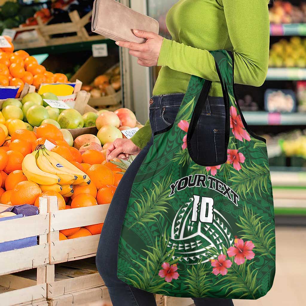 Custom Hawaii Volleyball Grocery Bag Kakau Abstract and Tropical Plants Green Color - Polynesian Pride