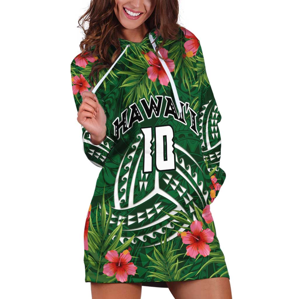 Custom Hawaii Volleyball Hoodie Dress Kakau Abstract and Tropical Plants Green Color LT03 Green - Polynesian Pride