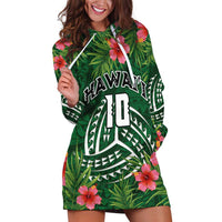 Custom Hawaii Volleyball Hoodie Dress Kakau Abstract and Tropical Plants Green Color LT03 Green - Polynesian Pride