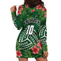 Custom Hawaii Volleyball Hoodie Dress Kakau Abstract and Tropical Plants Green Color LT03 - Polynesian Pride