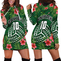 Custom Hawaii Volleyball Hoodie Dress Kakau Abstract and Tropical Plants Green Color LT03 - Polynesian Pride