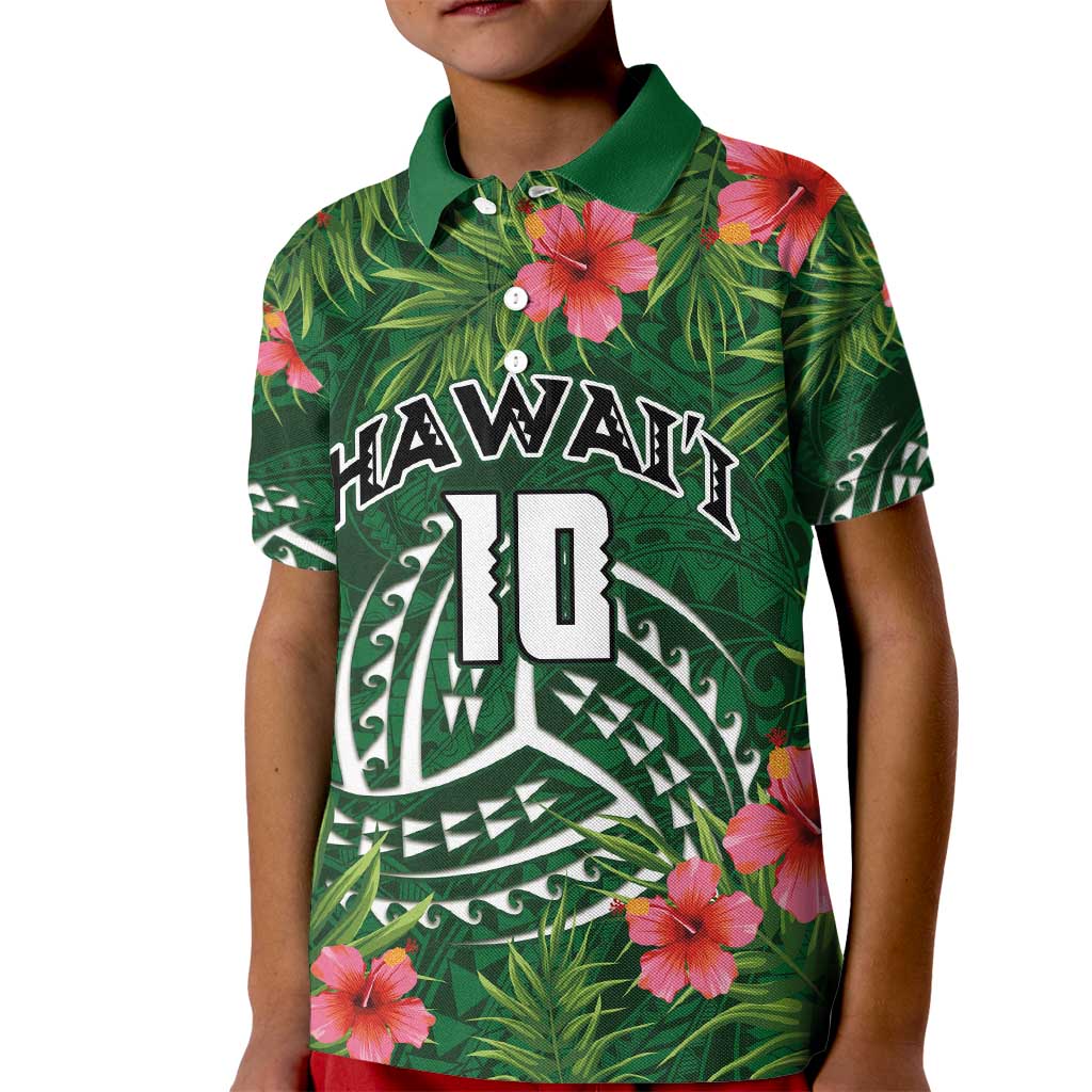 Custom Hawaii Volleyball Kid Polo Shirt Kakau Abstract and Tropical Plants Green Color LT03 Kid Green - Polynesian Pride
