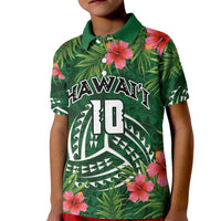Custom Hawaii Volleyball Kid Polo Shirt Kakau Abstract and Tropical Plants Green Color LT03 Kid Green - Polynesian Pride