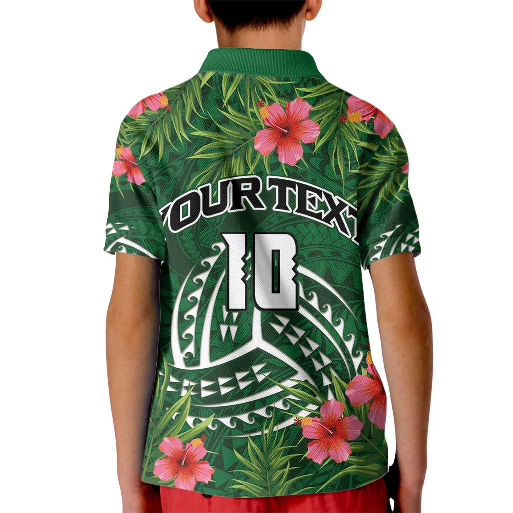 Custom Hawaii Volleyball Kid Polo Shirt Kakau Abstract and Tropical Plants Green Color LT03 - Polynesian Pride