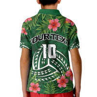Custom Hawaii Volleyball Kid Polo Shirt Kakau Abstract and Tropical Plants Green Color LT03 - Polynesian Pride