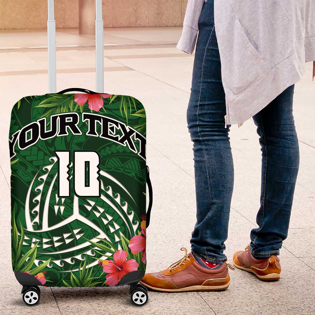 Custom Hawaii Volleyball Luggage Cover Kakau Abstract and Tropical Plants Green Color - Polynesian Pride