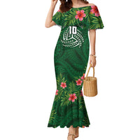 Custom Hawaii Volleyball Mermaid Dress Kakau Abstract and Tropical Plants Green Color LT03 Women Green - Polynesian Pride