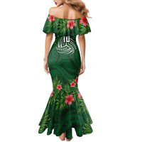 Custom Hawaii Volleyball Mermaid Dress Kakau Abstract and Tropical Plants Green Color LT03 - Polynesian Pride
