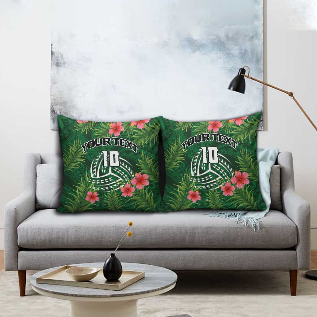 Custom Hawaii Volleyball Pillow Cover Kakau Abstract and Tropical Plants Green Color LT03 - Polynesian Pride