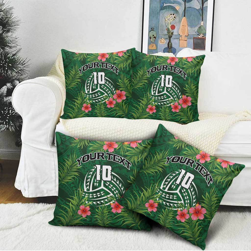 Custom Hawaii Volleyball Pillow Cover Kakau Abstract and Tropical Plants Green Color LT03 - Polynesian Pride