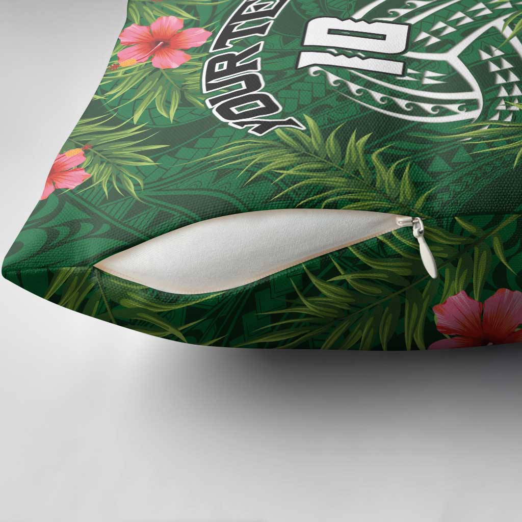Custom Hawaii Volleyball Pillow Cover Kakau Abstract and Tropical Plants Green Color LT03 - Polynesian Pride