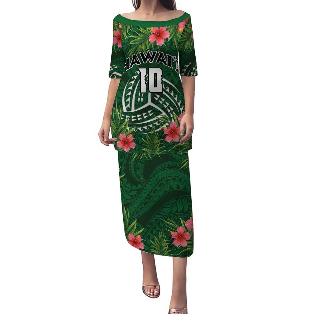 Custom Hawaii Volleyball Puletasi Kakau Abstract and Tropical Plants Green Color - Polynesian Pride
