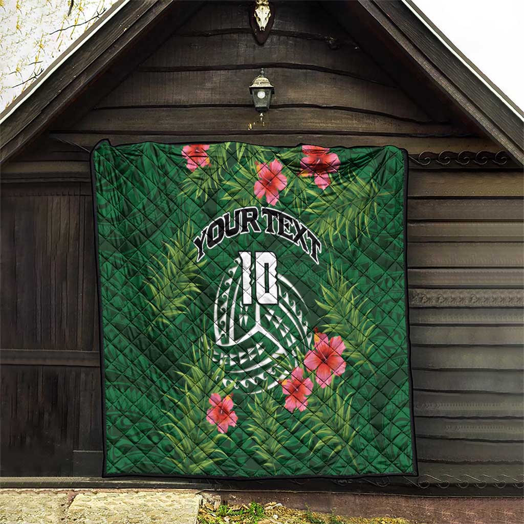 Custom Hawaii Volleyball Quilt Kakau Abstract and Tropical Plants Green Color - Polynesian Pride