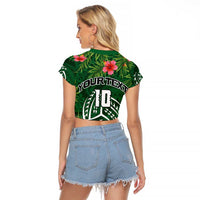 Custom Hawaii Volleyball Raglan Cropped T Shirt Kakau Abstract and Tropical Plants Green Color LT03 - Polynesian Pride