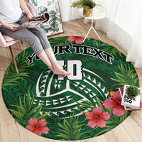Custom Hawaii Volleyball Round Carpet Kakau Abstract and Tropical Plants Green Color - Polynesian Pride