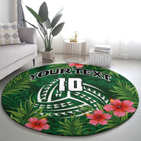 Custom Hawaii Volleyball Round Carpet Kakau Abstract and Tropical Plants Green Color - Polynesian Pride