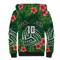 Custom Hawaii Volleyball Sherpa Hoodie Kakau Abstract and Tropical Plants Green Color LT03 - Polynesian Pride