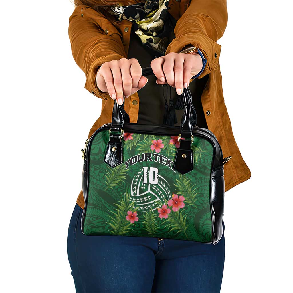 Custom Hawaii Volleyball Shoulder Handbag Kakau Abstract and Tropical Plants Green Color - Polynesian Pride