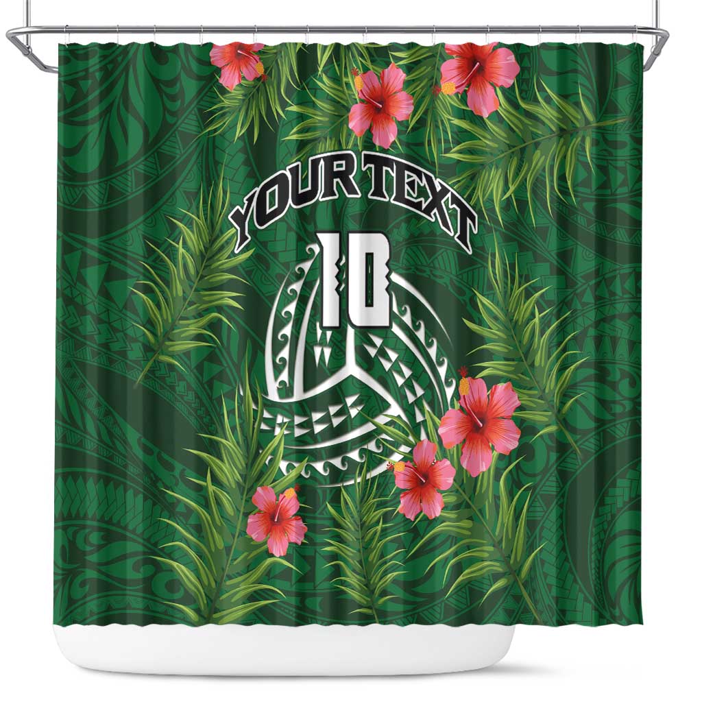 Custom Hawaii Volleyball Shower Curtain Kakau Abstract and Tropical Plants Green Color - Polynesian Pride