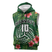 Custom Hawaii Volleyball Sleeveless Hoodie Kakau Abstract and Tropical Plants Green Color LT03 Green - Polynesian Pride