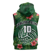 Custom Hawaii Volleyball Sleeveless Hoodie Kakau Abstract and Tropical Plants Green Color LT03 - Polynesian Pride