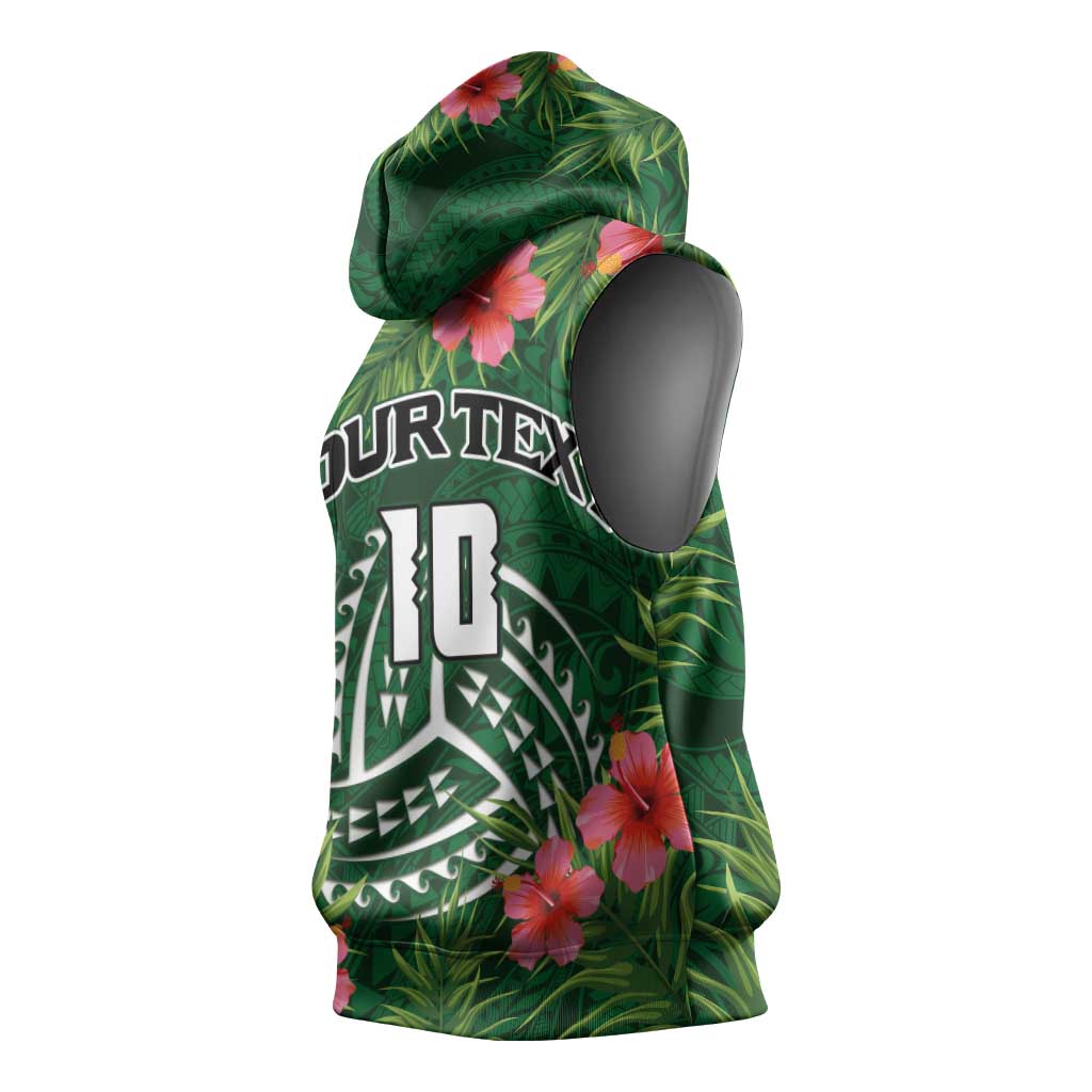 Custom Hawaii Volleyball Sleeveless Hoodie Kakau Abstract and Tropical Plants Green Color LT03 - Polynesian Pride