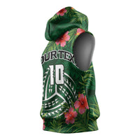 Custom Hawaii Volleyball Sleeveless Hoodie Kakau Abstract and Tropical Plants Green Color LT03 - Polynesian Pride