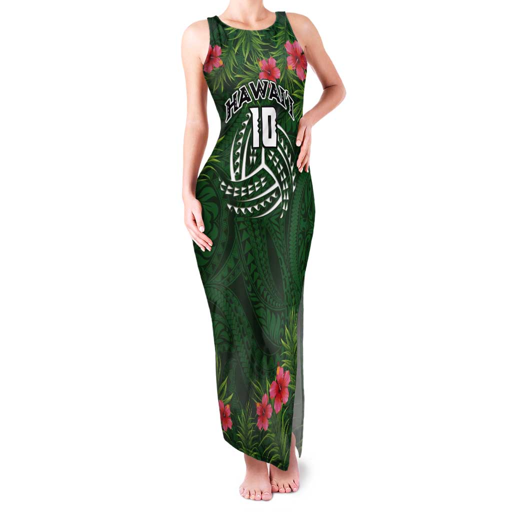 Custom Hawaii Volleyball Tank Maxi Dress Kakau Abstract and Tropical Plants Green Color LT03 Women Green - Polynesian Pride
