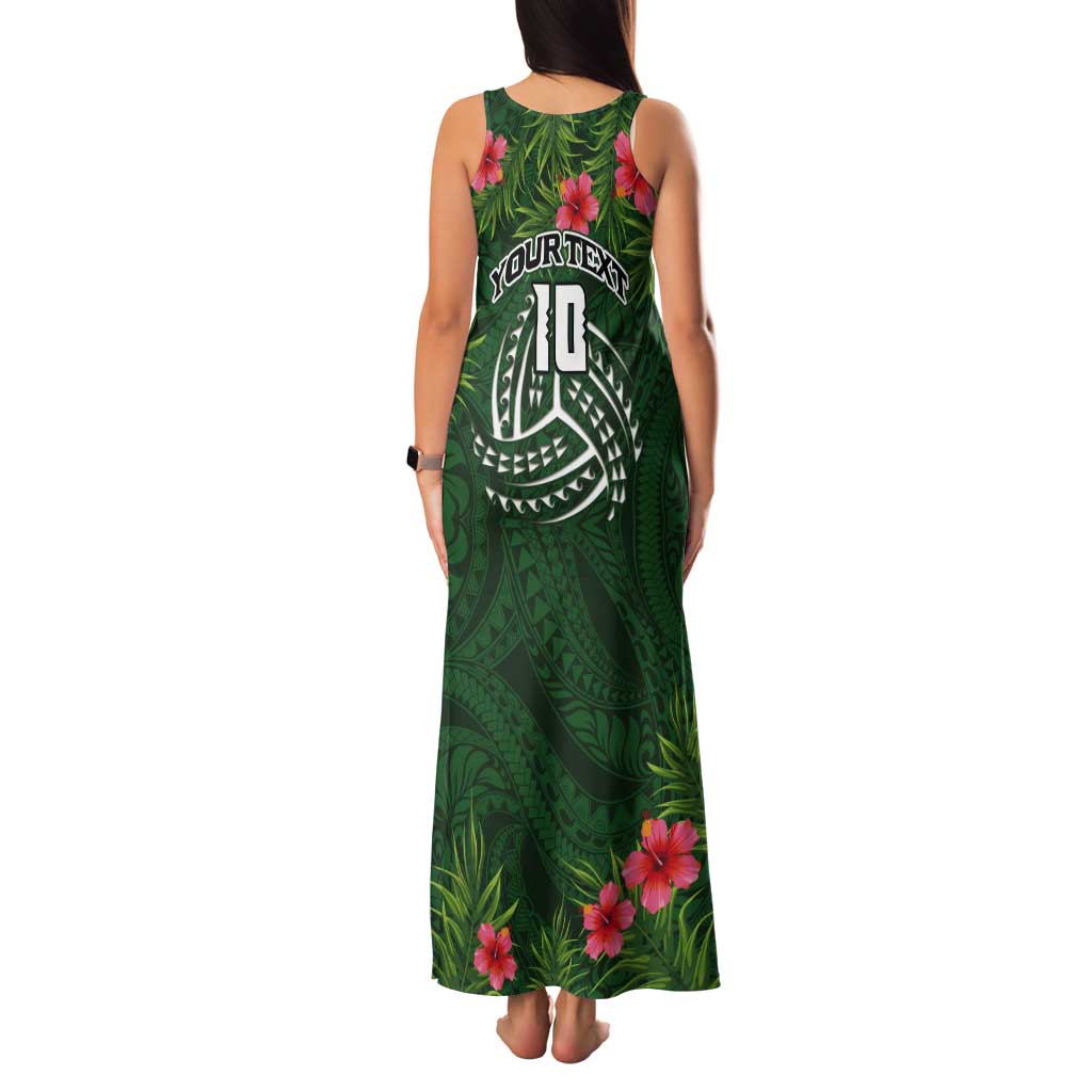 Custom Hawaii Volleyball Tank Maxi Dress Kakau Abstract and Tropical Plants Green Color LT03 - Polynesian Pride
