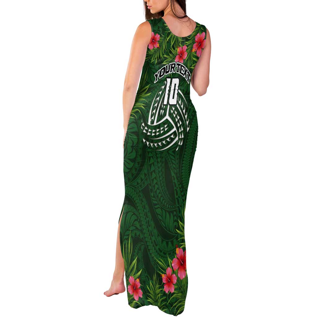 Custom Hawaii Volleyball Tank Maxi Dress Kakau Abstract and Tropical Plants Green Color LT03 - Polynesian Pride