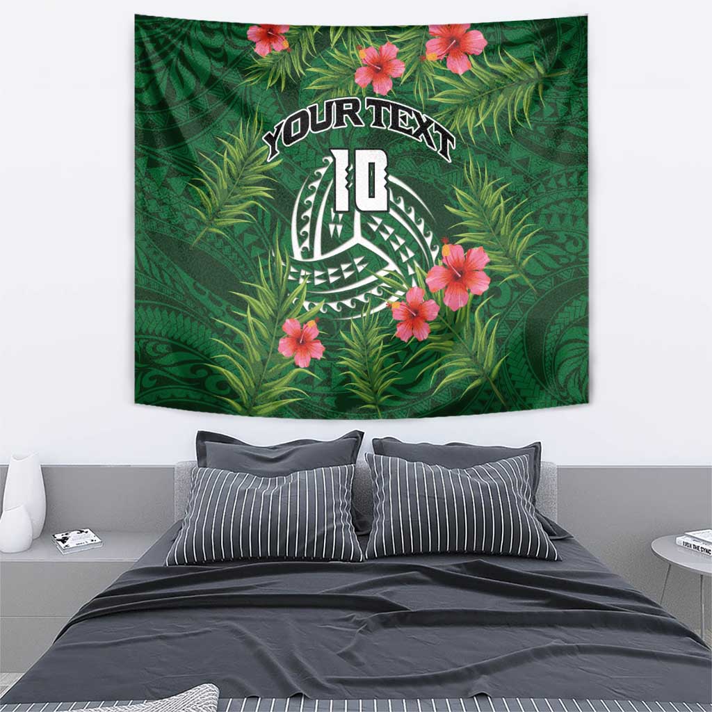 Custom Hawaii Volleyball Tapestry Kakau Abstract and Tropical Plants Green Color - Polynesian Pride