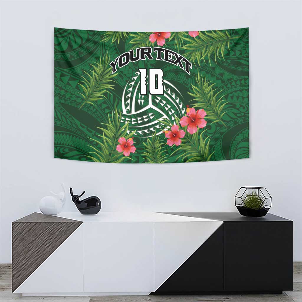 Custom Hawaii Volleyball Tapestry Kakau Abstract and Tropical Plants Green Color - Polynesian Pride