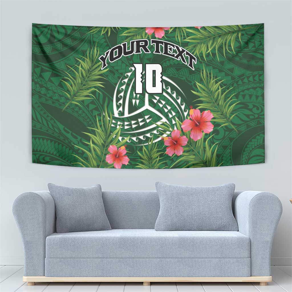 Custom Hawaii Volleyball Tapestry Kakau Abstract and Tropical Plants Green Color - Polynesian Pride
