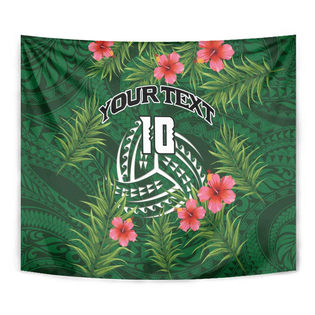 Custom Hawaii Volleyball Tapestry Kakau Abstract and Tropical Plants Green Color - Polynesian Pride