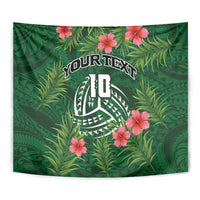 Custom Hawaii Volleyball Tapestry Kakau Abstract and Tropical Plants Green Color - Polynesian Pride