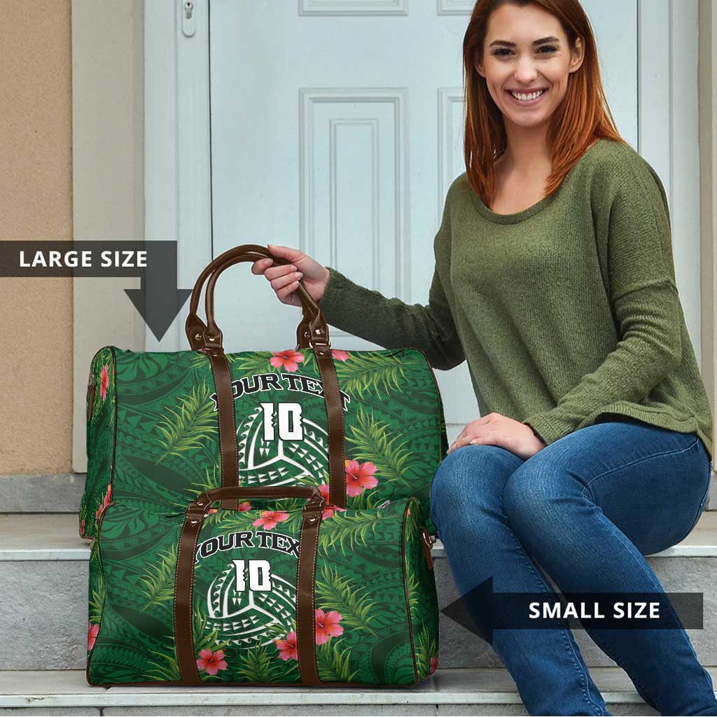 Custom Hawaii Volleyball Travel Bag Kakau Abstract and Tropical Plants Green Color - Polynesian Pride