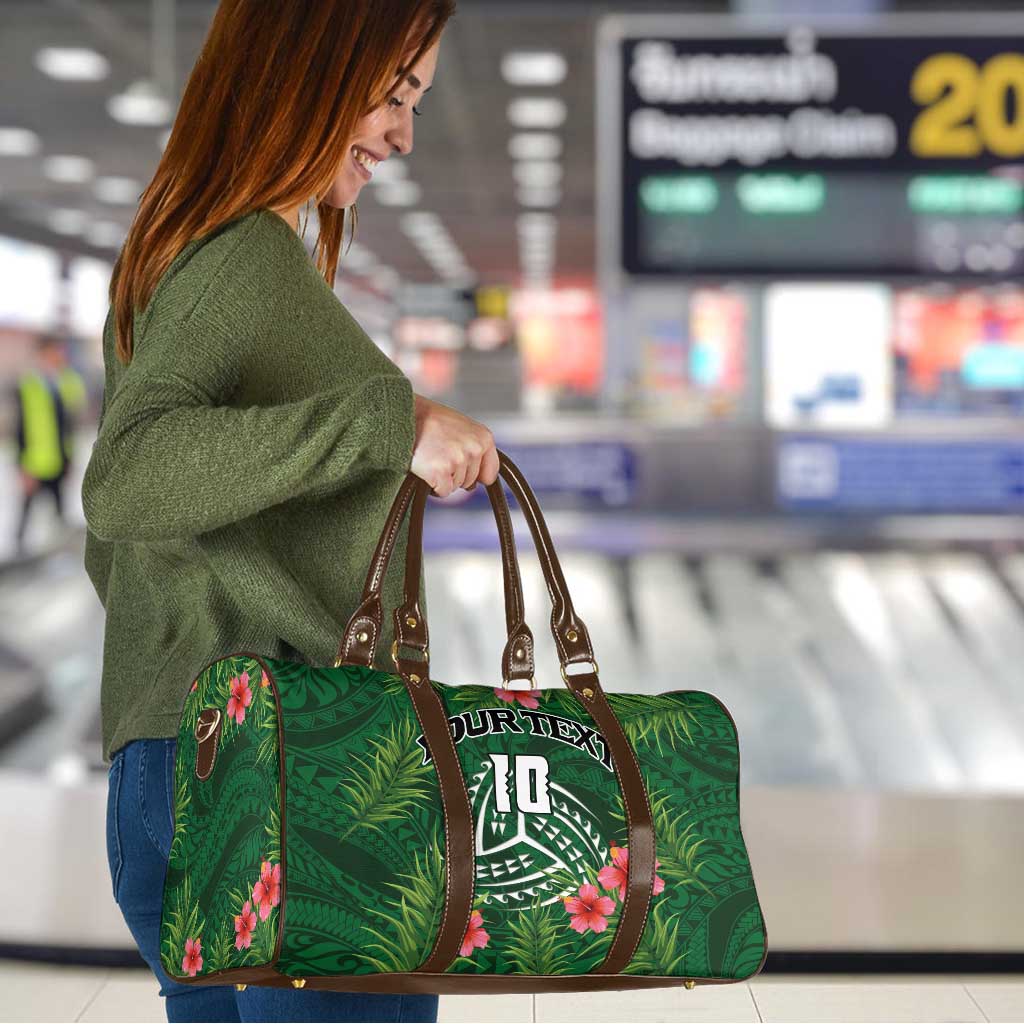 Custom Hawaii Volleyball Travel Bag Kakau Abstract and Tropical Plants Green Color - Polynesian Pride