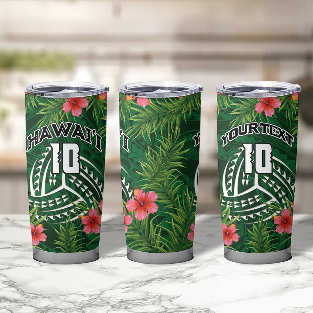 Custom Hawaii Volleyball Tumbler Cup Kakau Abstract and Tropical Plants Green Color - Polynesian Pride