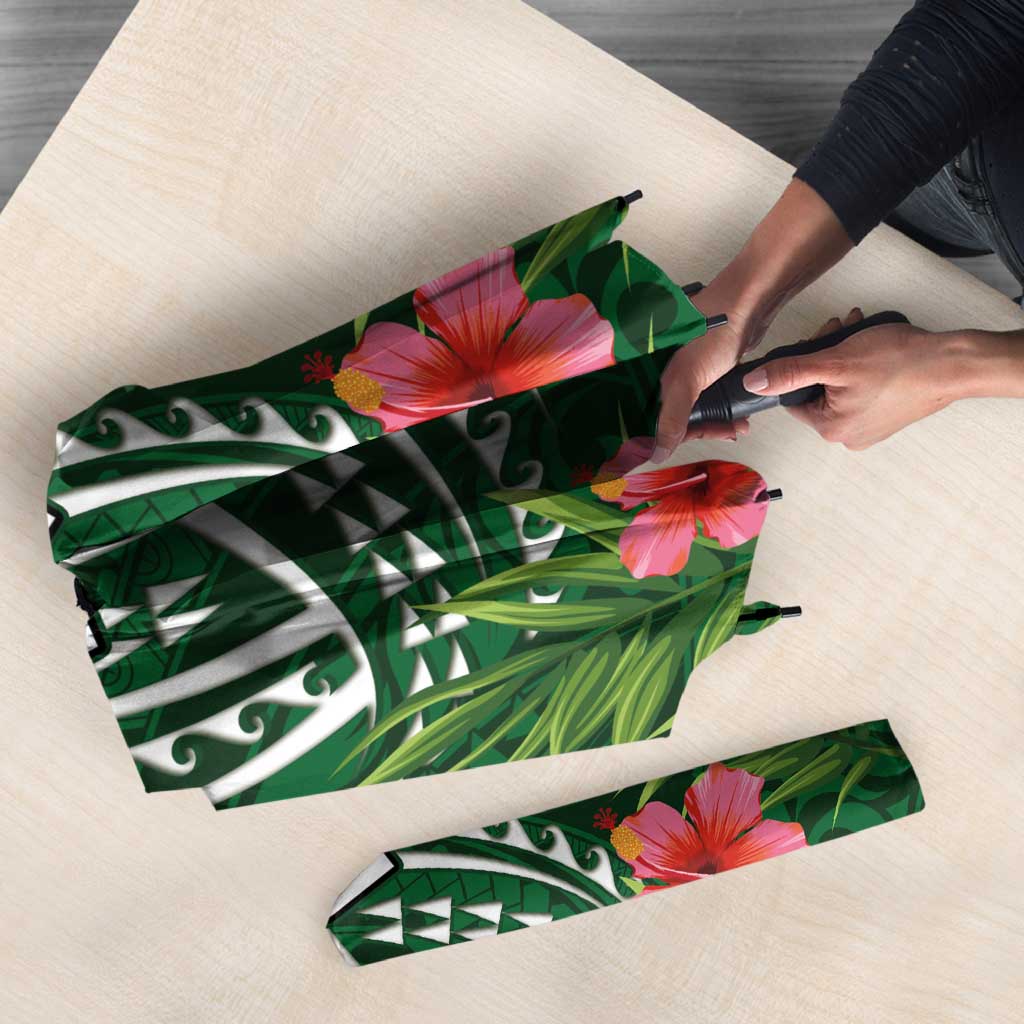 Custom Hawaii Volleyball Umbrella Kakau Abstract and Tropical Plants Green Color - Polynesian Pride