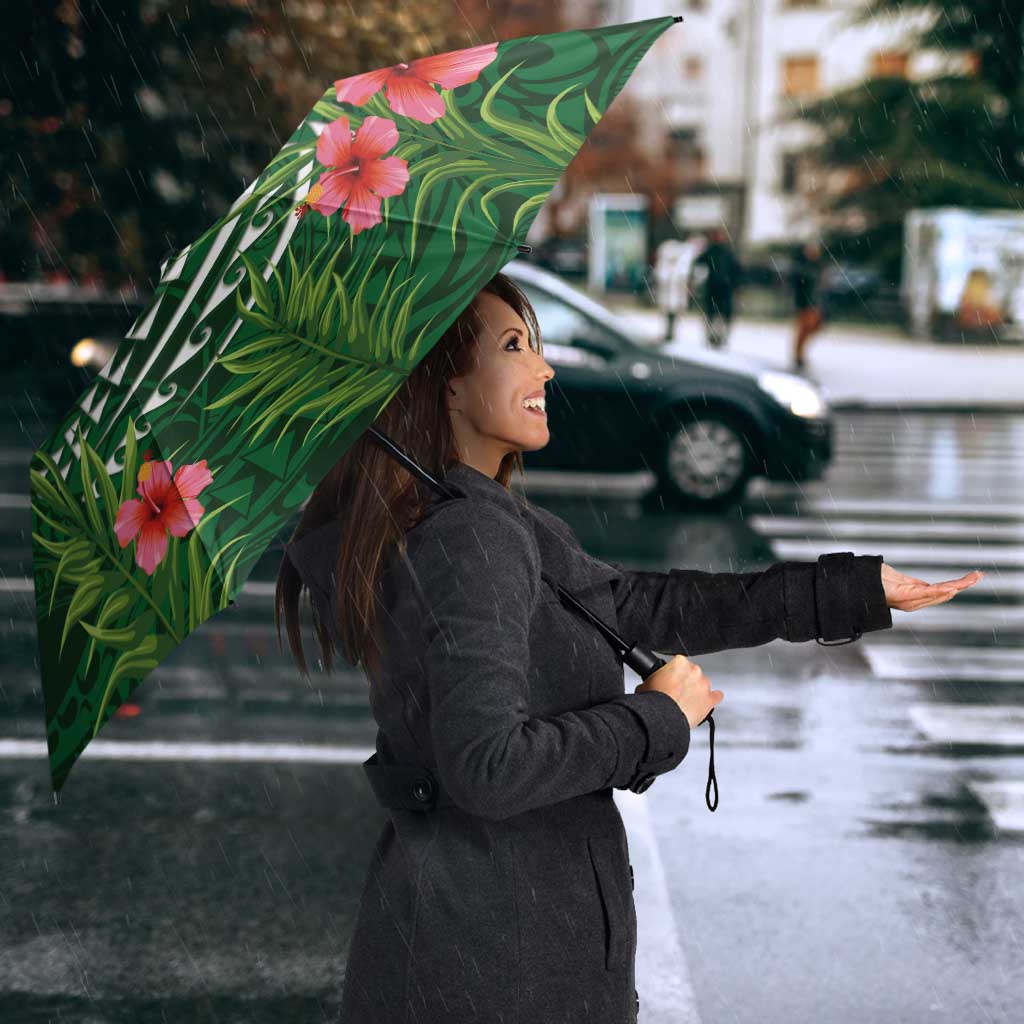 Custom Hawaii Volleyball Umbrella Kakau Abstract and Tropical Plants Green Color - Polynesian Pride