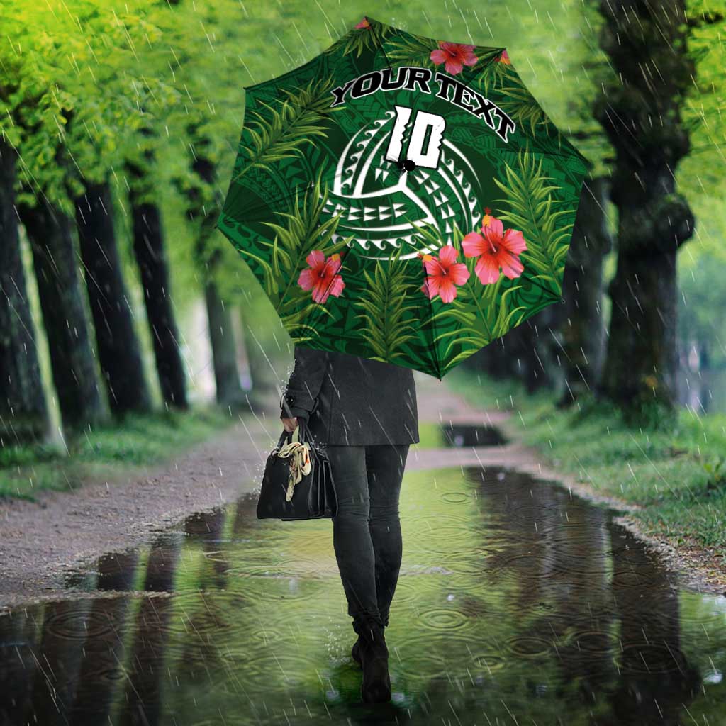 Custom Hawaii Volleyball Umbrella Kakau Abstract and Tropical Plants Green Color - Polynesian Pride