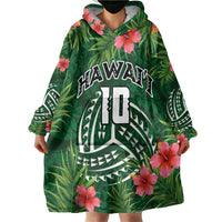 Custom Hawaii Volleyball Wearable Blanket Hoodie Kakau Abstract and Tropical Plants Green Color LT03 - Polynesian Pride