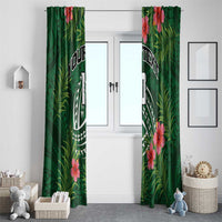 Custom Hawaii Volleyball Window Curtain Kakau Abstract and Tropical Plants Green Color - Polynesian Pride