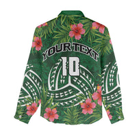 Custom Hawaii Volleyball Women Casual Shirt Kakau Abstract and Tropical Plants Green Color - Polynesian Pride